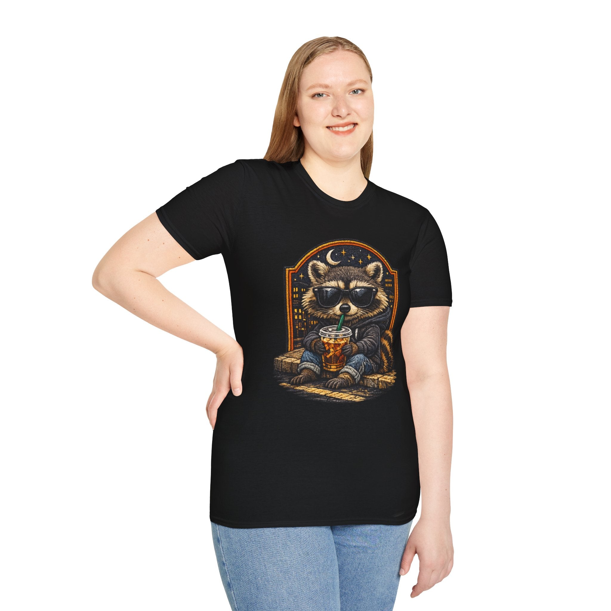 Raccoon Nightlife T-Shirt — Cool Raccoon Drinking Bubble Tea Graphic Tee