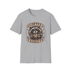 Coffee Addict T-Shirt — Cute Raccoon Holding Coffee Graphic Tee