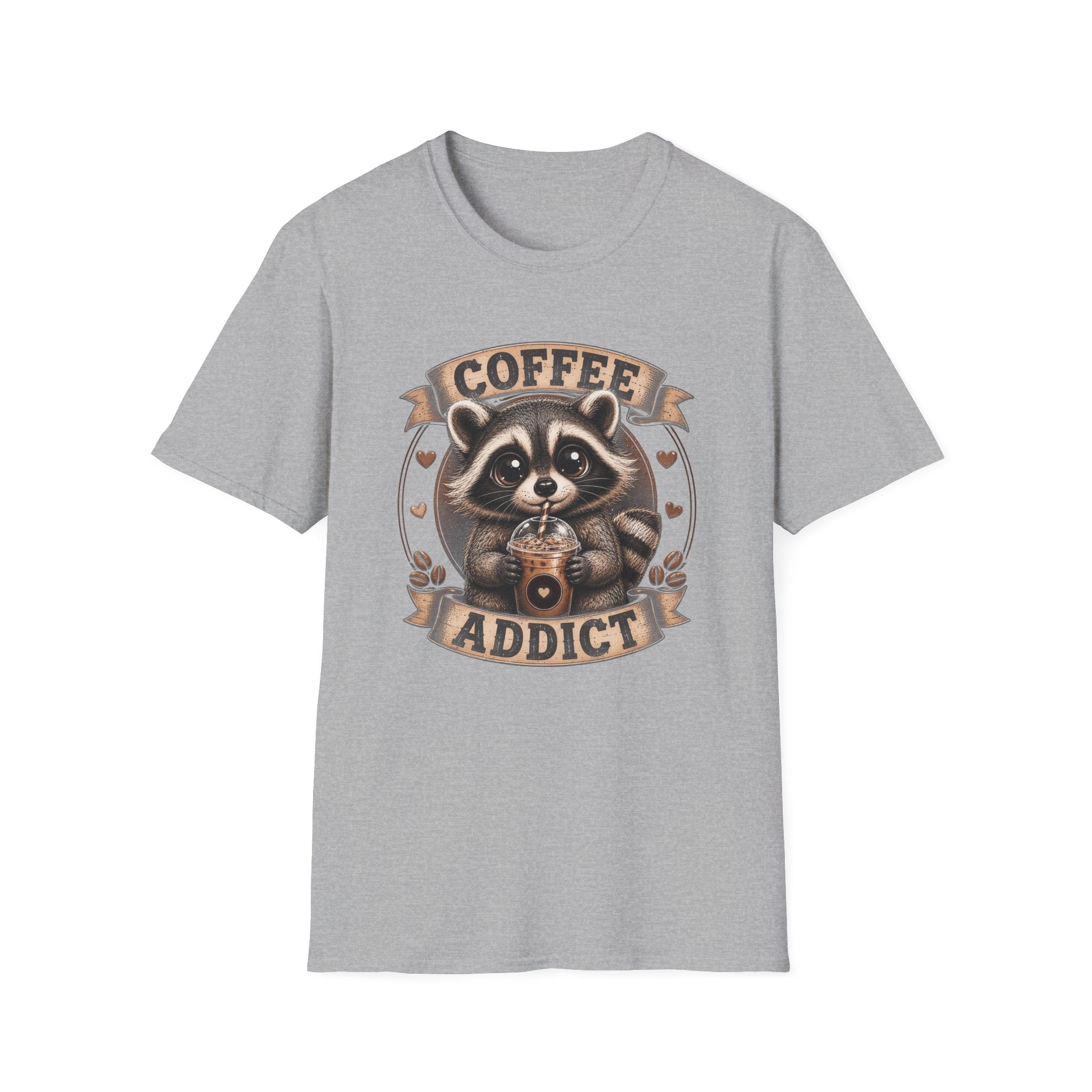Coffee Addict T-Shirt — Cute Raccoon Holding Coffee Graphic Tee
