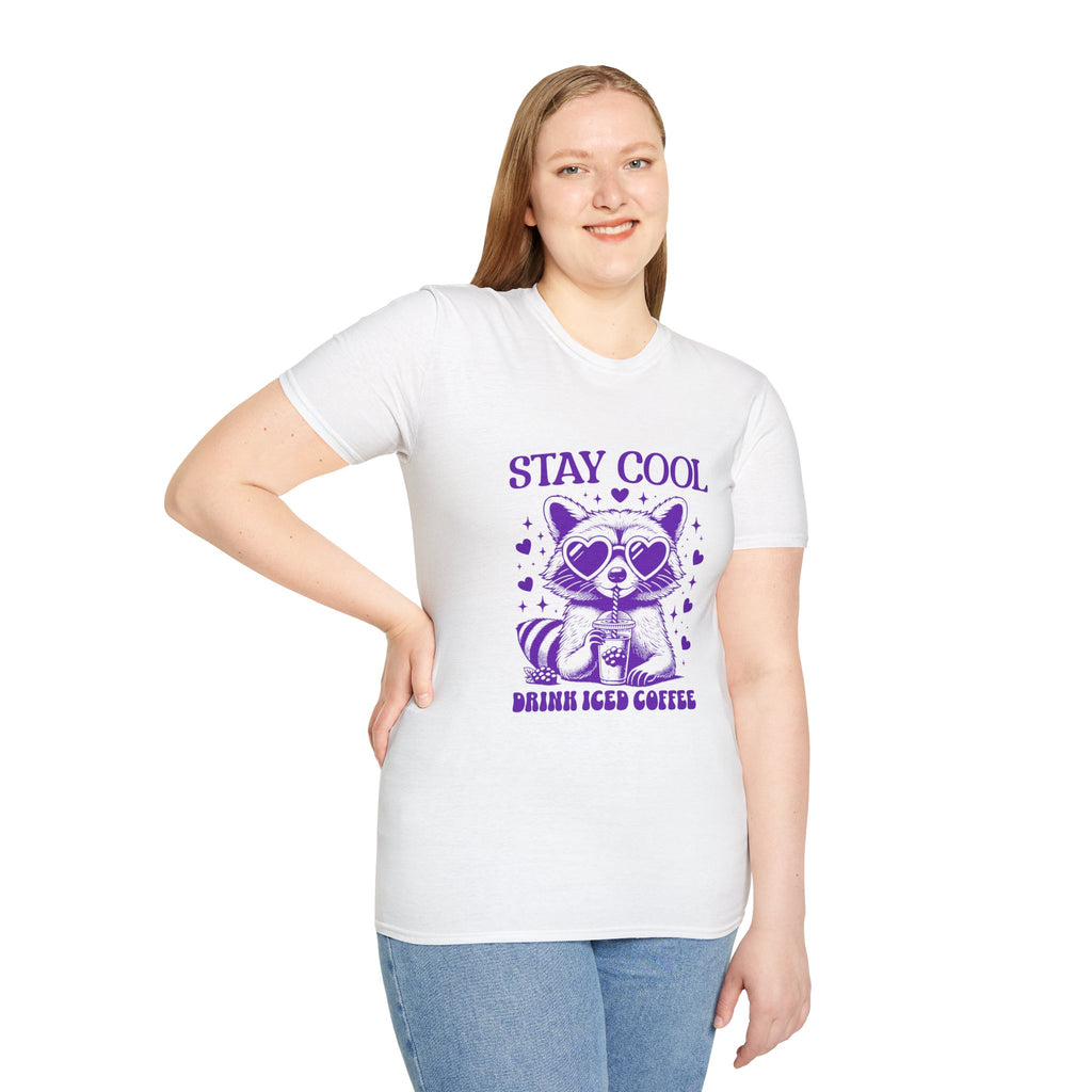 Stay Cool Iced Coffee T-Shirt — Cute Raccoon Graphic Tee