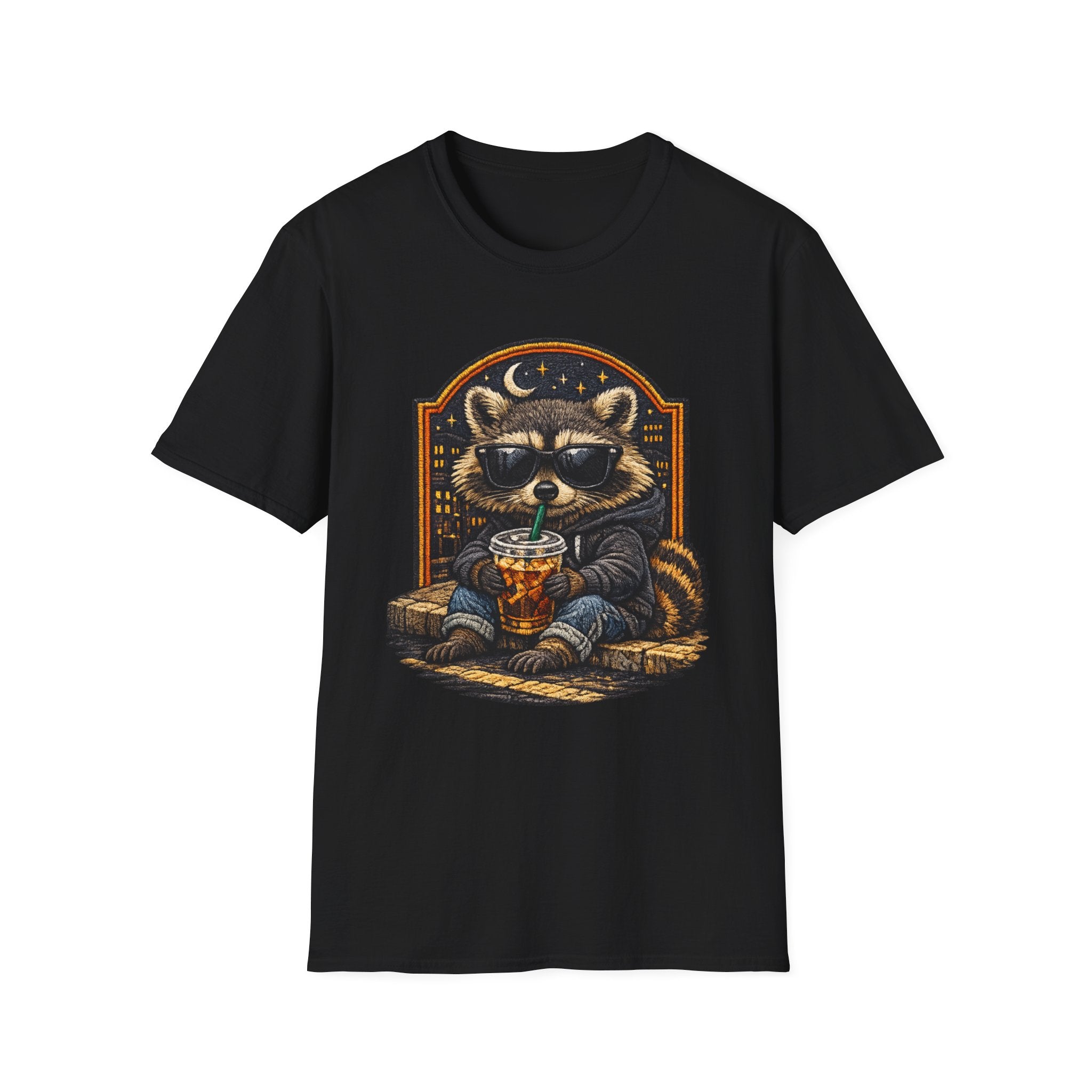 Raccoon Nightlife T-Shirt — Cool Raccoon Drinking Bubble Tea Graphic Tee