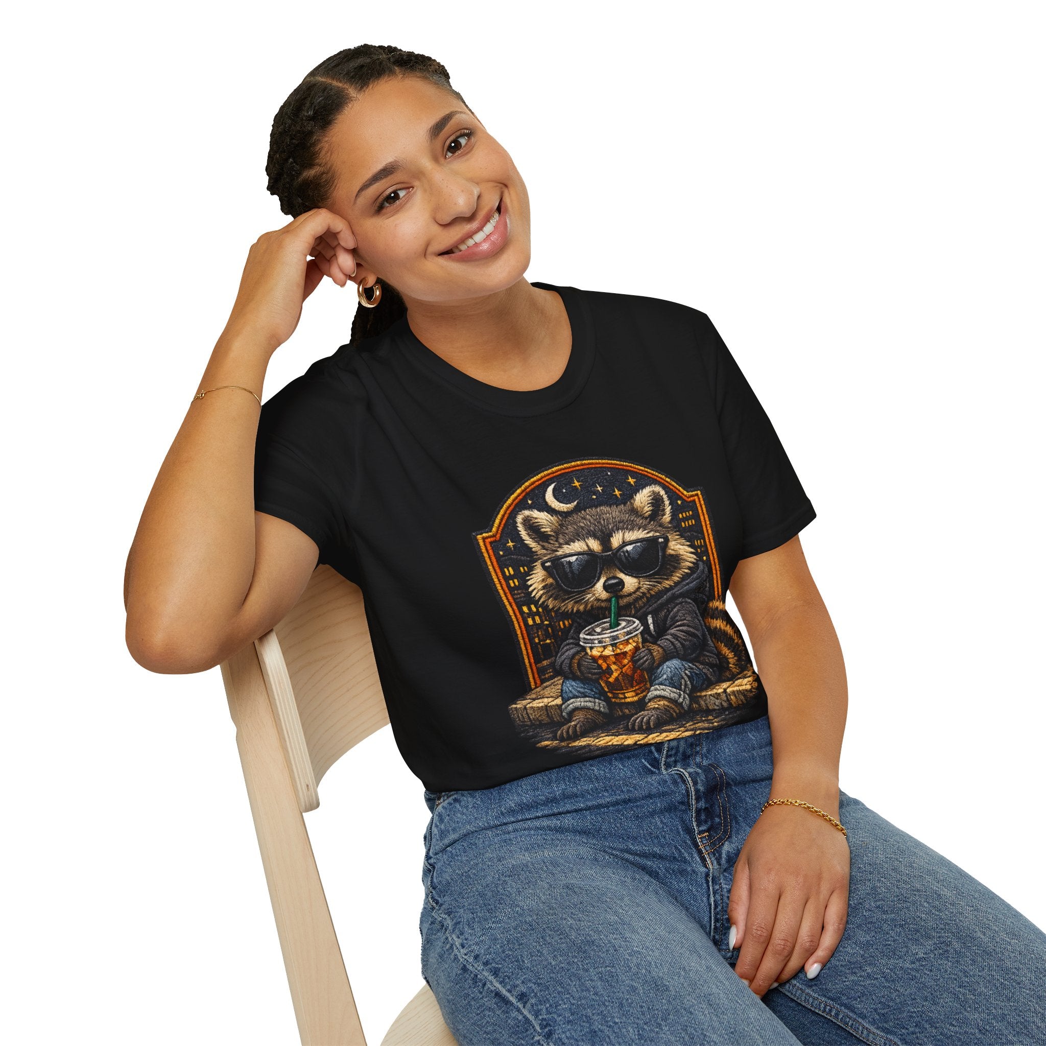 Raccoon Nightlife T-Shirt — Cool Raccoon Drinking Bubble Tea Graphic Tee