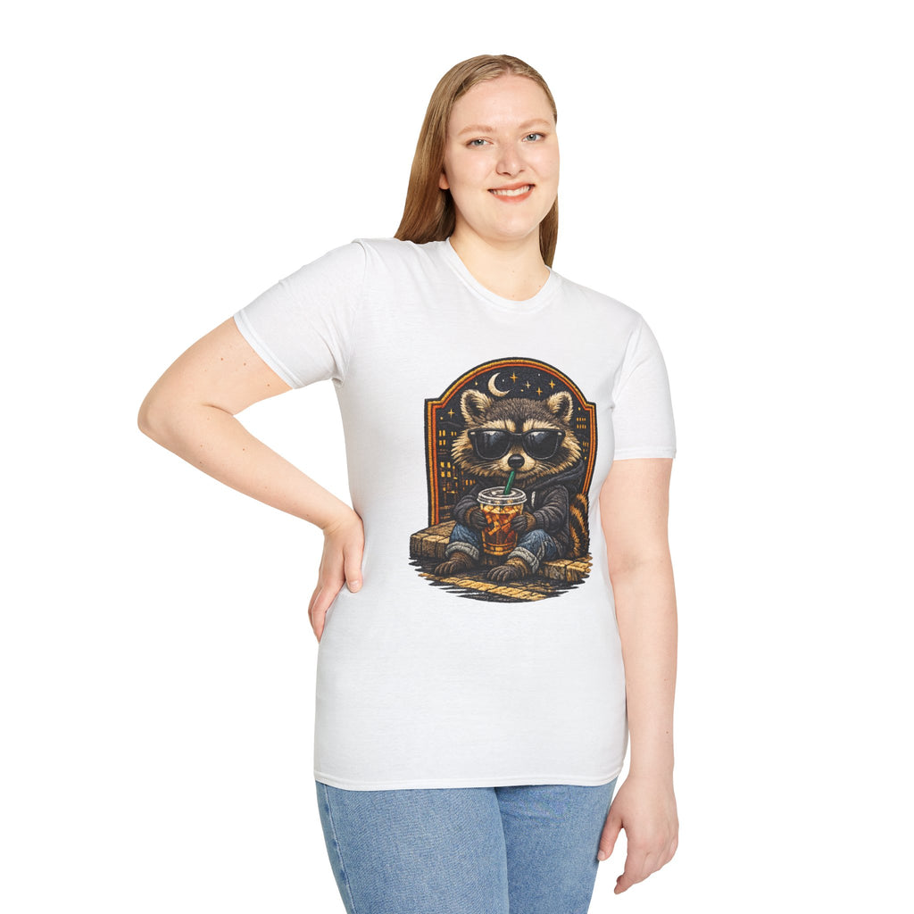 Raccoon Nightlife T-Shirt — Cool Raccoon Drinking Bubble Tea Graphic Tee