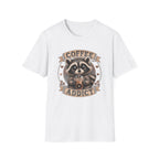 Coffee Addict T-Shirt — Cute Raccoon Holding Coffee Graphic Tee