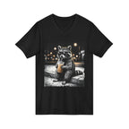 Raccoon Coffee V-Neck Tee — Cute Nighttime Boba Raccoon Graphic T-Shirt