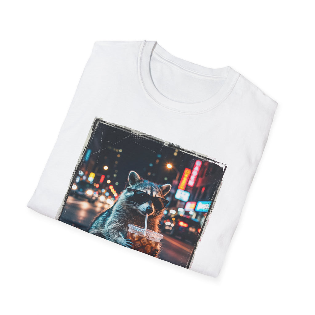 Raccoon Night Street T-Shirt — Urban Nightlife Animal Graphic Tee