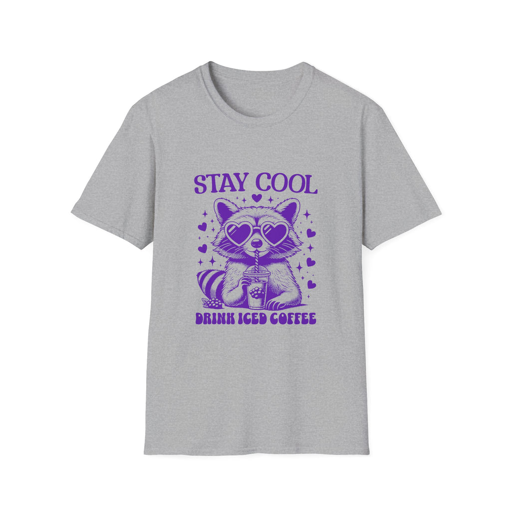 Stay Cool Iced Coffee T-Shirt — Cute Raccoon Graphic Tee