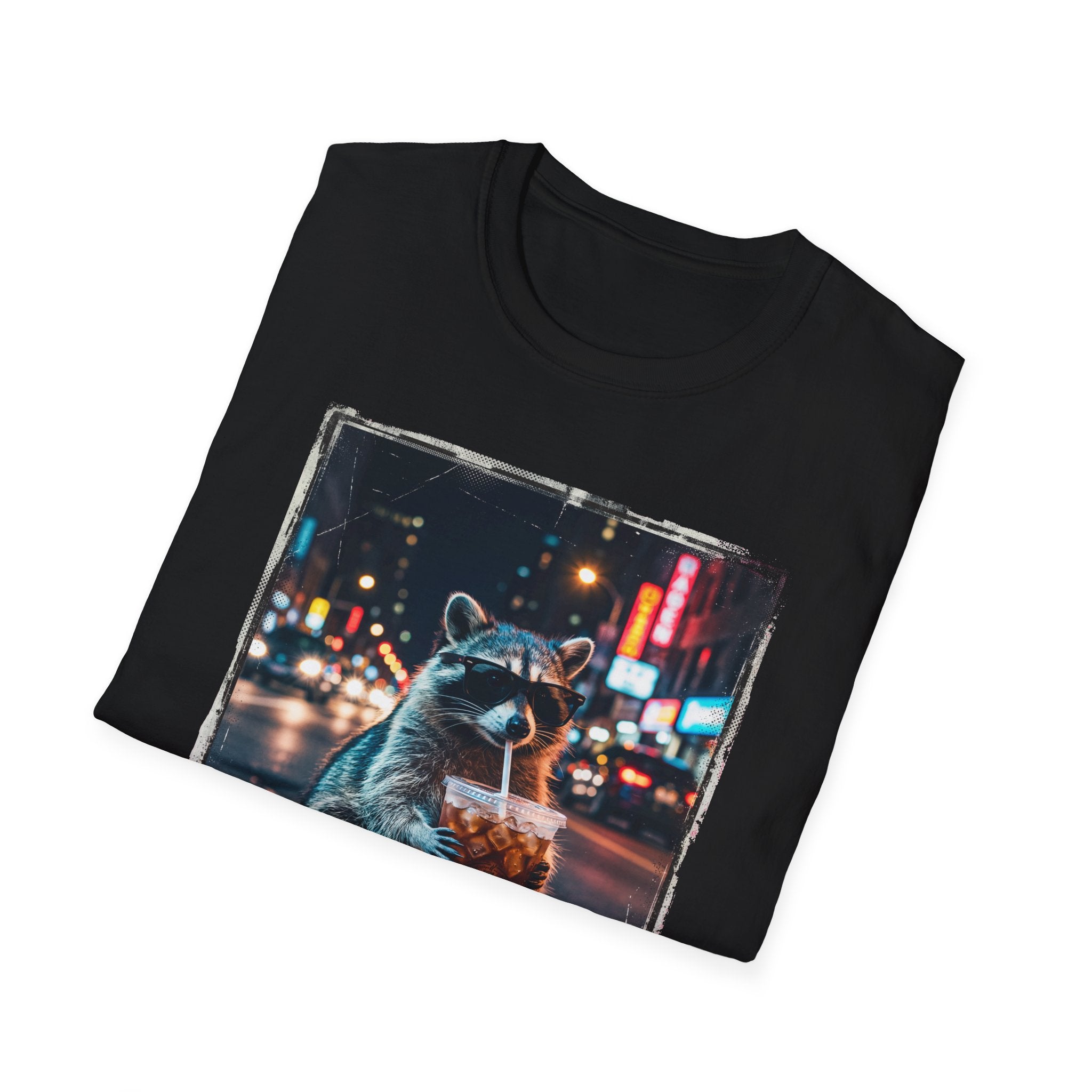 Raccoon Night Street T-Shirt — Urban Nightlife Animal Graphic Tee