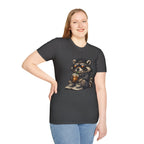 Raccoon Hoodie & Coffee Graphic T-Shirt — Cute Urban Streetwear Tee