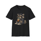 Raccoon Hoodie & Coffee Graphic T-Shirt — Cute Urban Streetwear Tee