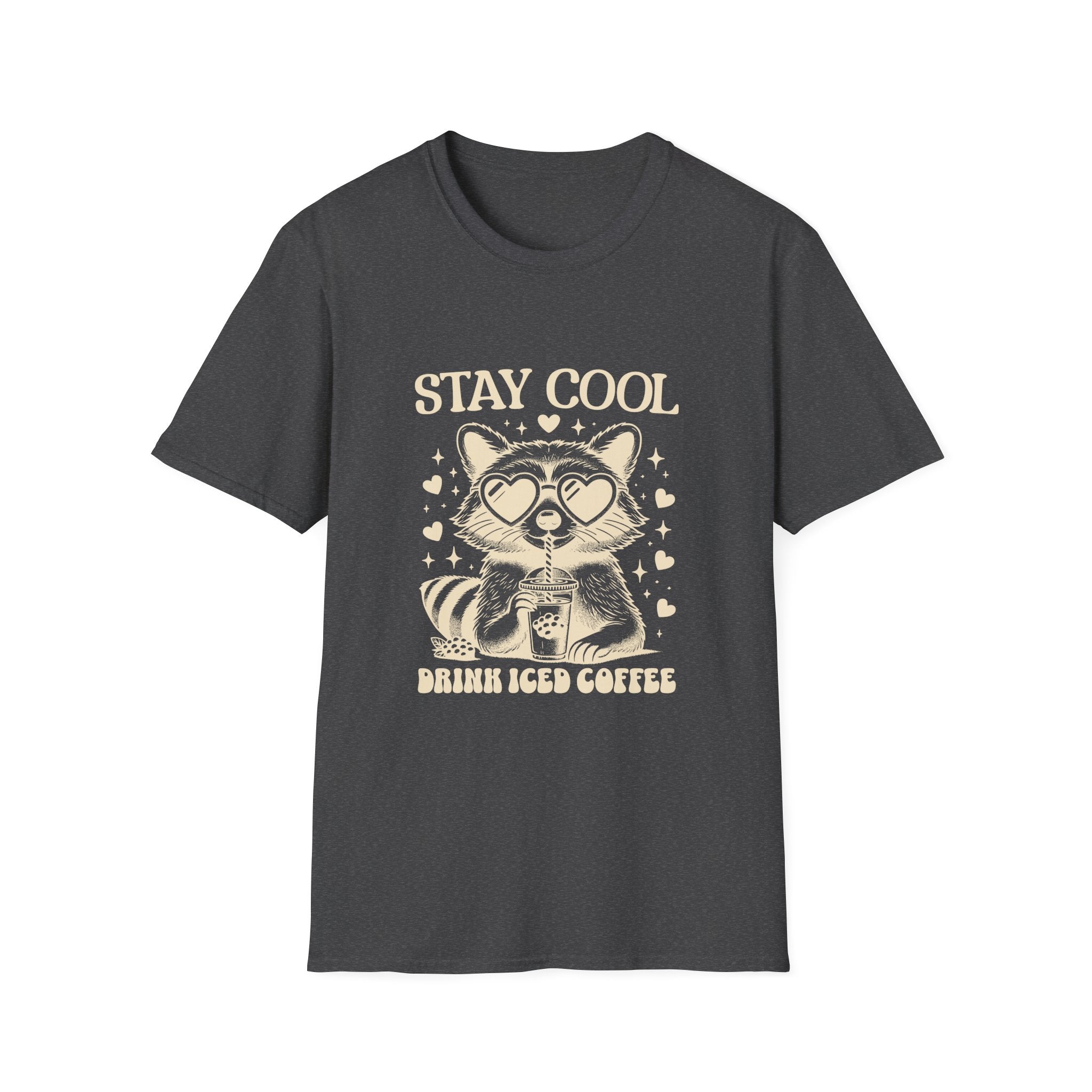 Stay Cool Raccoon Iced Coffee T-Shirt — Cute Retro Coffee Tee