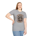 Coffee Addict T-Shirt — Cute Raccoon Holding Coffee Graphic Tee