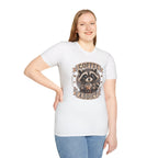 Coffee Addict T-Shirt — Cute Raccoon Holding Coffee Graphic Tee