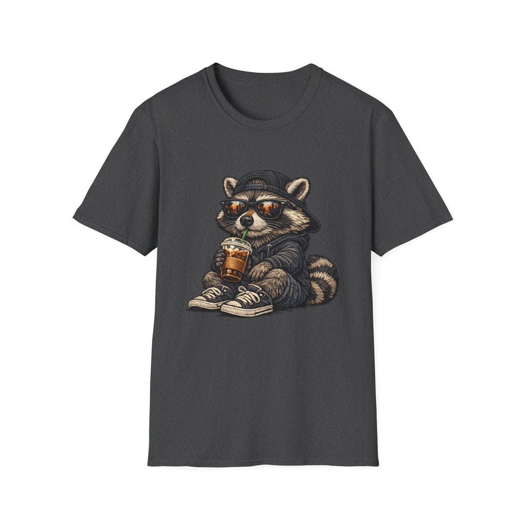 Raccoon Hoodie & Coffee Graphic T-Shirt — Cute Urban Streetwear Tee