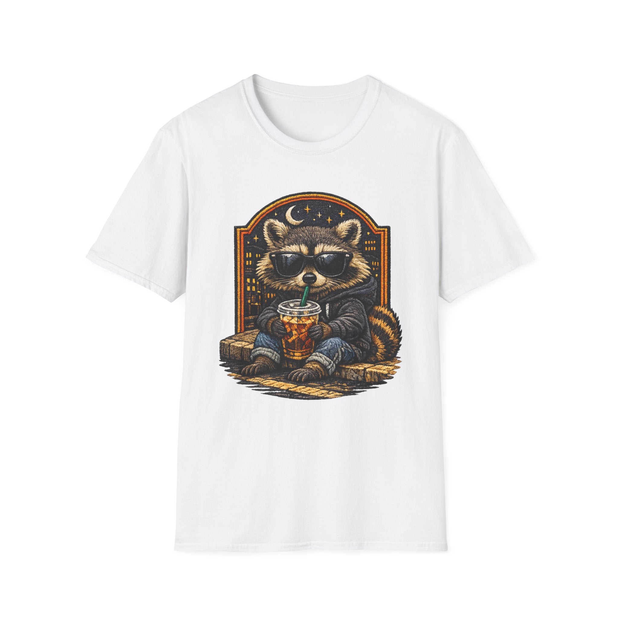 Raccoon Nightlife T-Shirt — Cool Raccoon Drinking Bubble Tea Graphic Tee