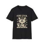 Stay Cool Raccoon Iced Coffee T-Shirt — Cute Retro Coffee Tee
