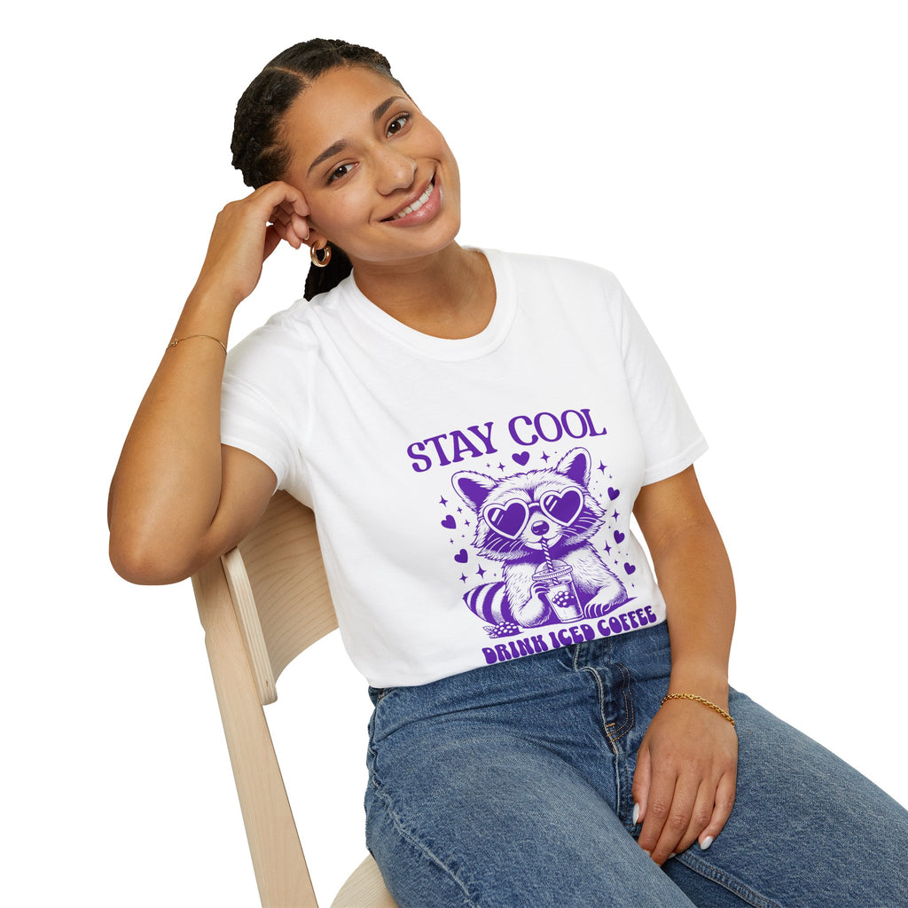 Stay Cool Iced Coffee T-Shirt — Cute Raccoon Graphic Tee