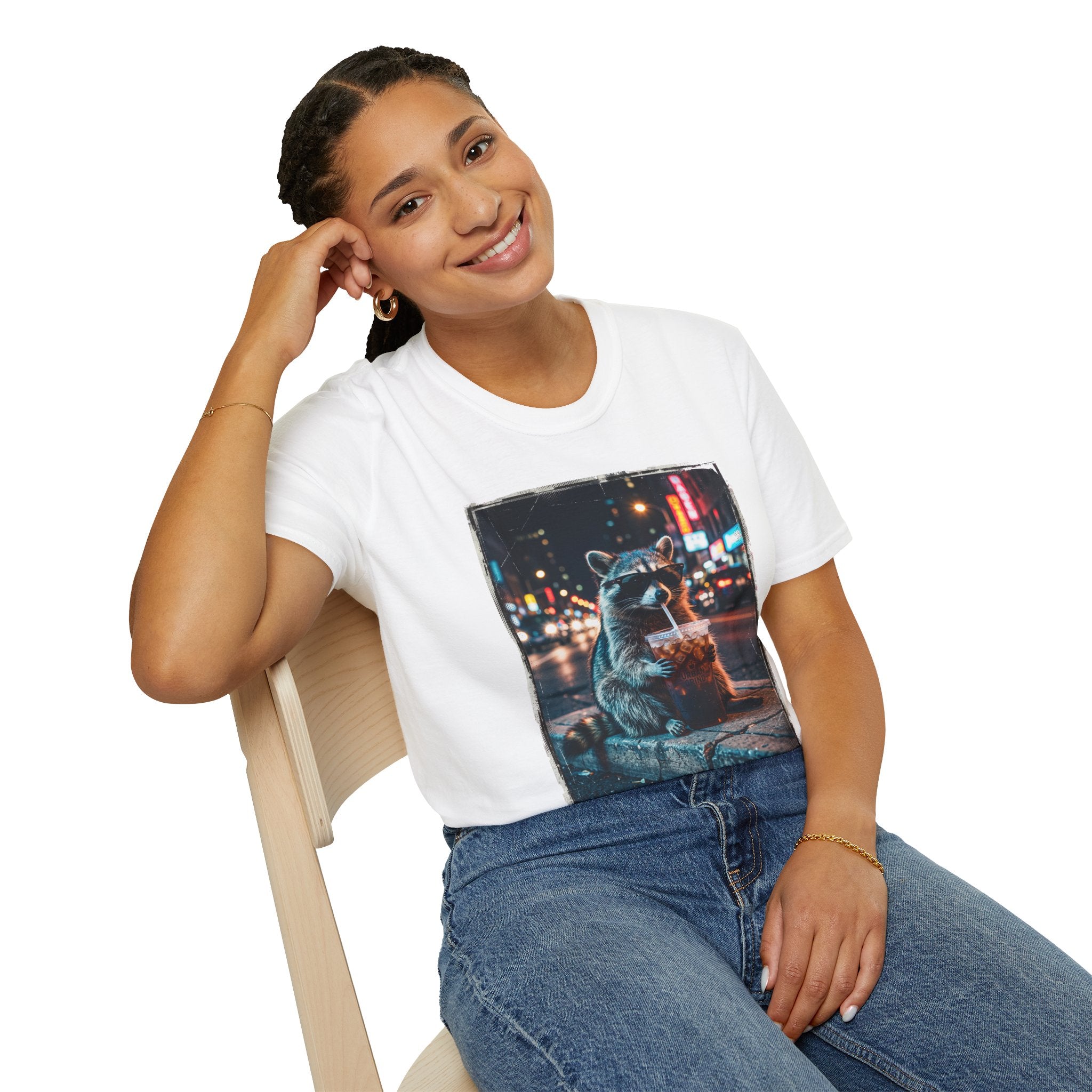 Raccoon Night Street T-Shirt — Urban Nightlife Animal Graphic Tee
