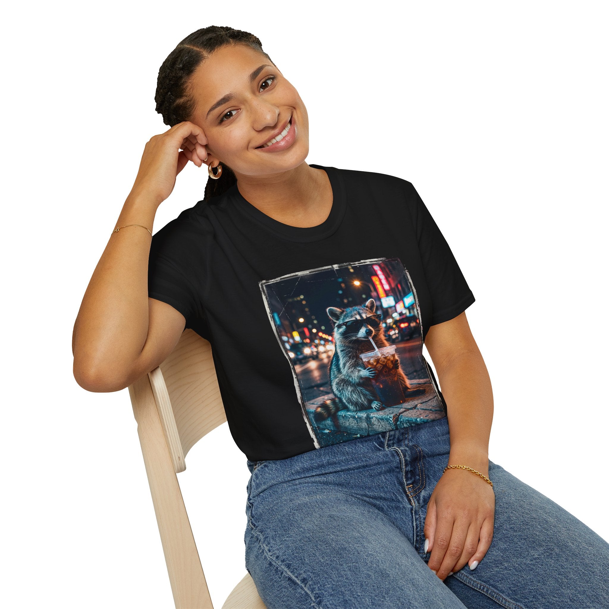 Raccoon Night Street T-Shirt — Urban Nightlife Animal Graphic Tee