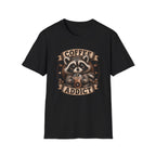 Coffee Addict T-Shirt — Cute Raccoon Holding Coffee Graphic Tee