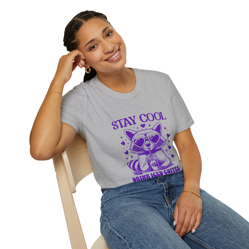 Stay Cool Iced Coffee T-Shirt — Cute Raccoon Graphic Tee