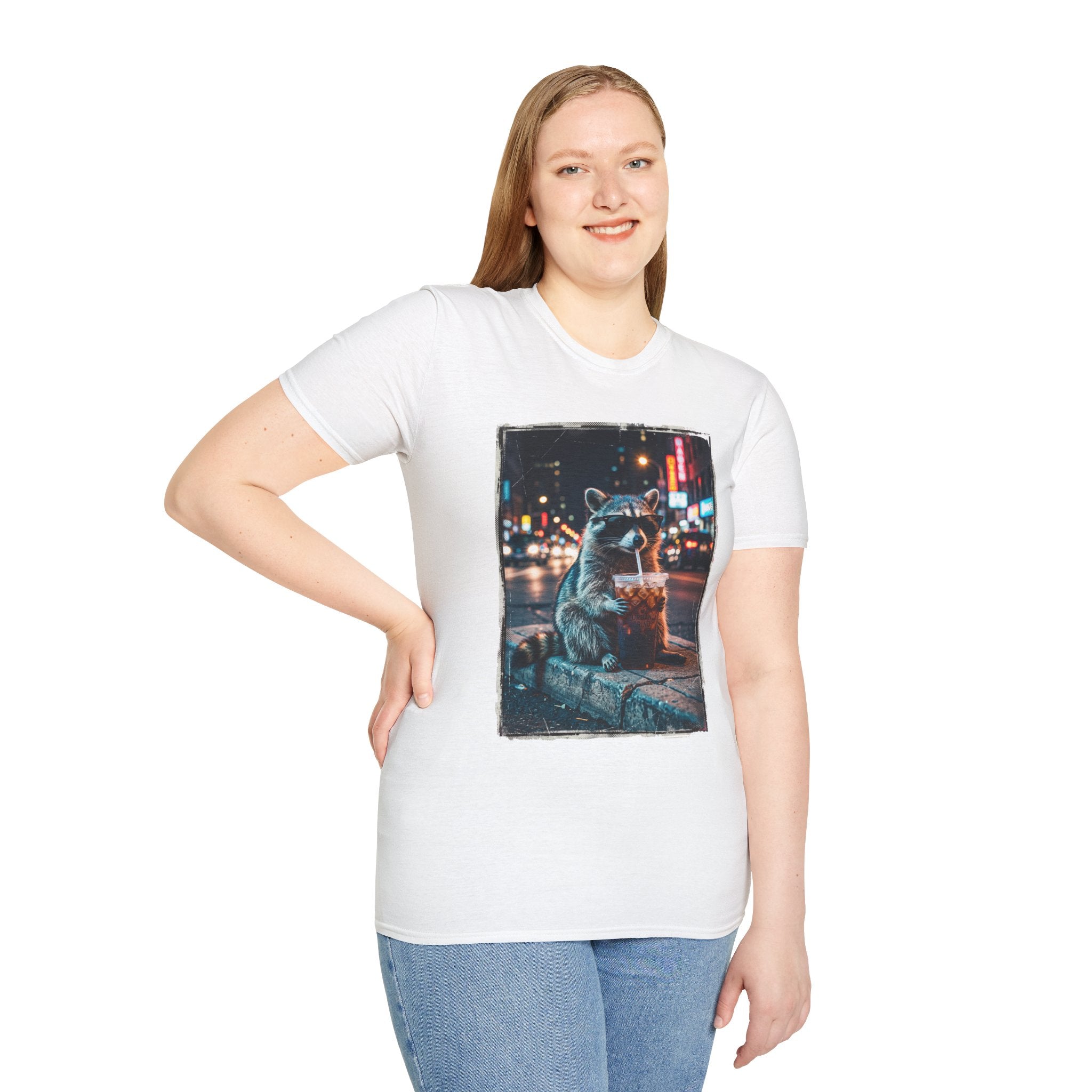 Raccoon Night Street T-Shirt — Urban Nightlife Animal Graphic Tee